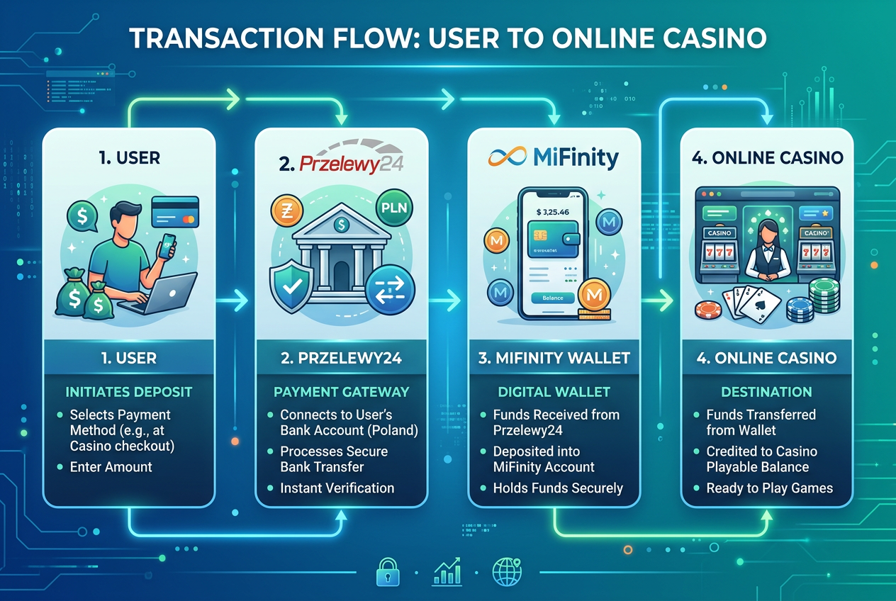 Schemat integracji Przelewy24 z portfelami elektronicznymi w iGaming
