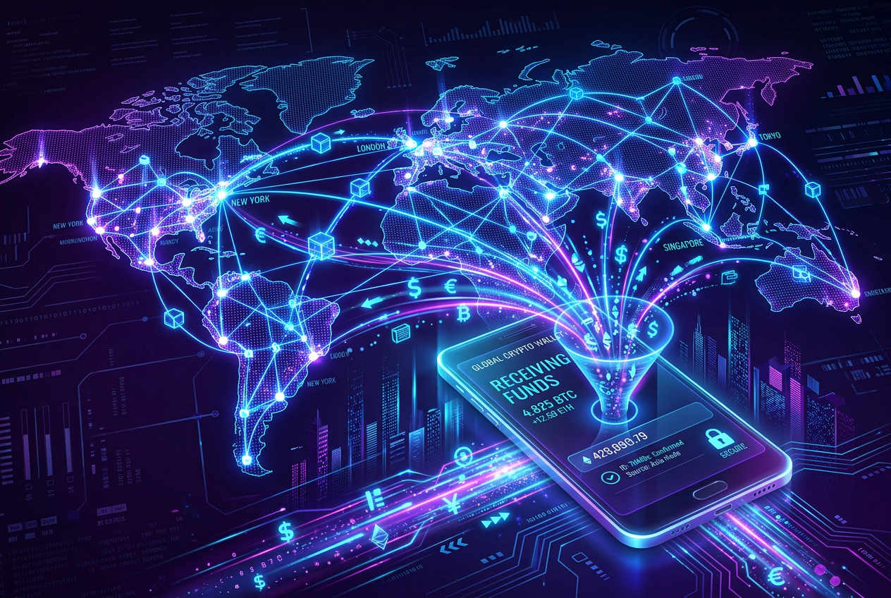 Abstrakcyjna grafika przedstawiająca cyfrowy przepływ pieniędzy i licencje hazardowe