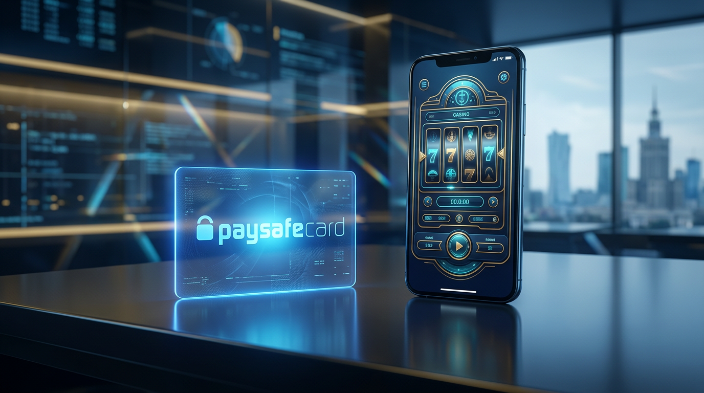 Karta Paysafecard obok smartfona z aplikacją kasyna online