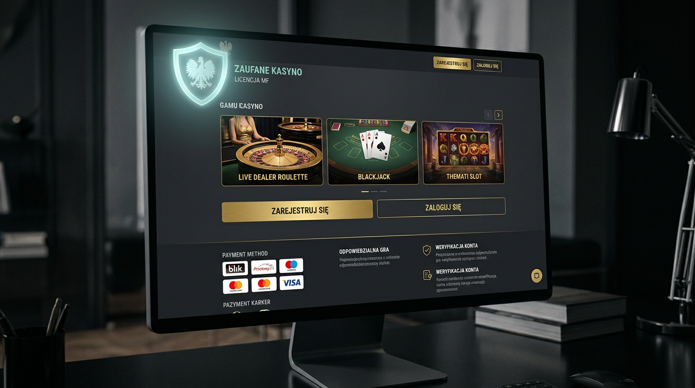 Interfejs nowoczesnego legalnego kasyna online z elementami bezpieczeństwa