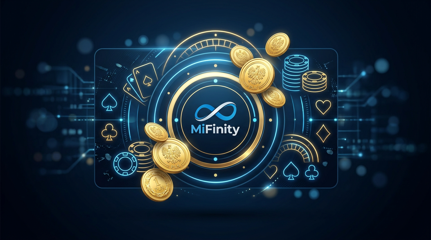 Nowoczesny portfel cyfrowy MiFinity z polskimi monetami i symbolami kasynowymi