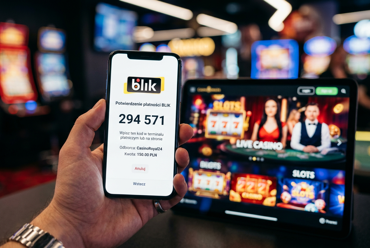 Osoba płacąca kodem BLIK w kasynie mobilnym na smartfonie