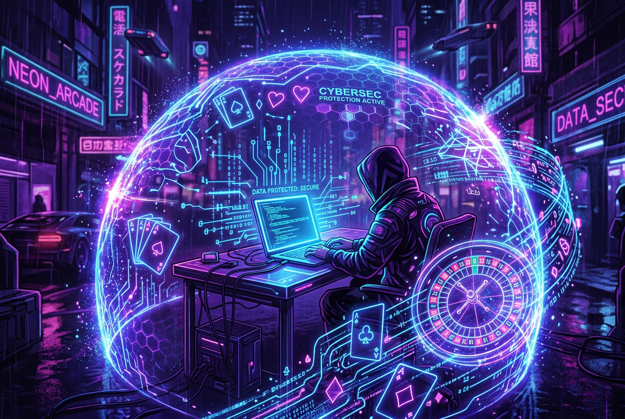 Digital shield with a lock representing cybersecurity and data protection in online gambling