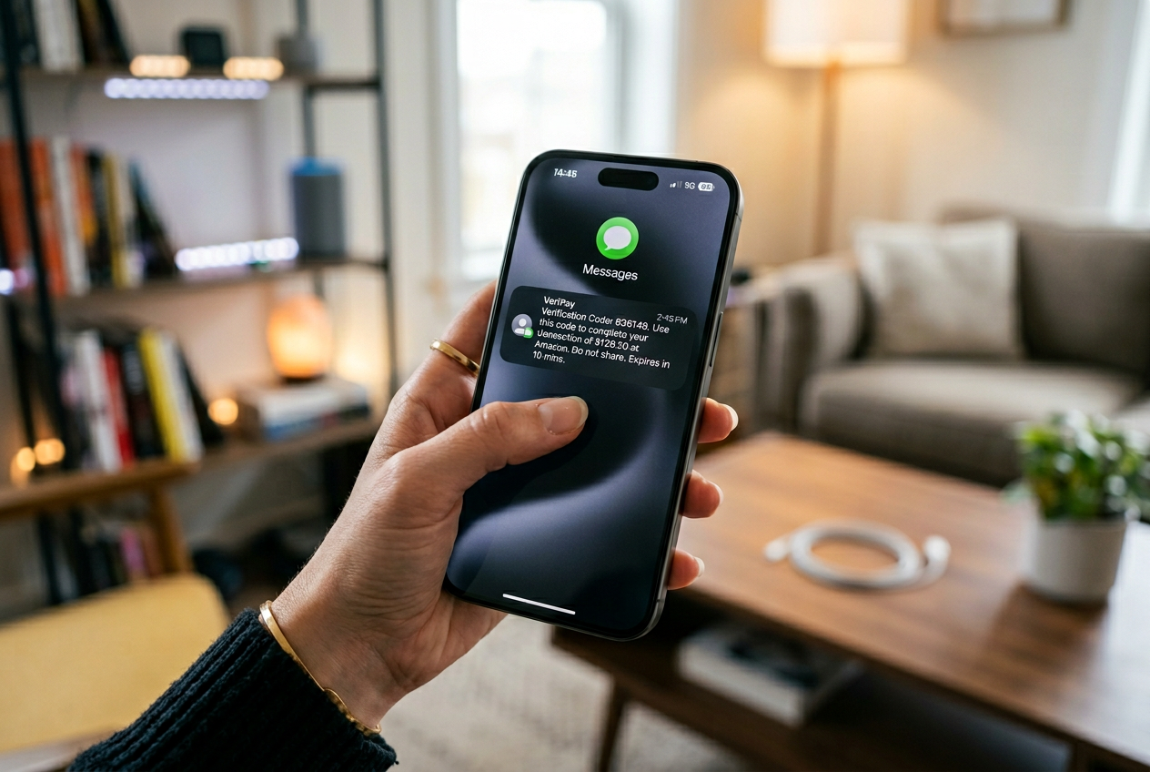 Osoba trzymająca telefon i wpisująca kod autoryzacyjny SMS do kasyna online